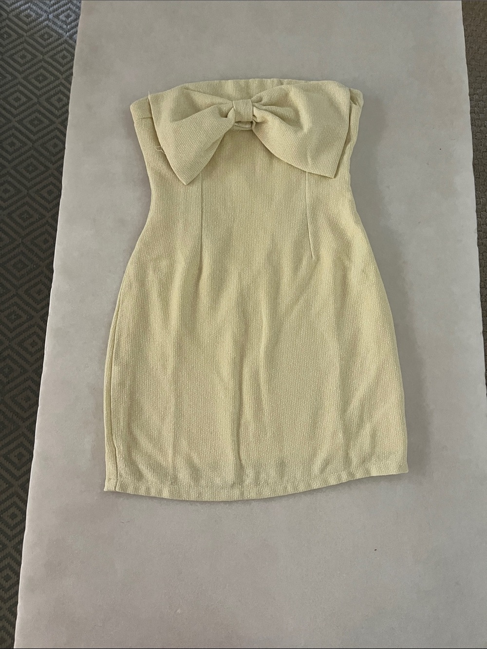 New Strapless Bow-Front Mini Dress in Pale Yellow